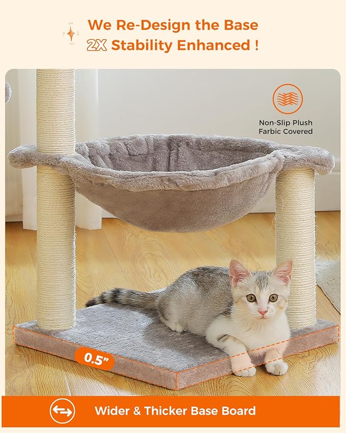 Cat Tree 28" Cat Scratching Post with 15.7" Large Cat Hammock Bed for Indoor Small Cats, Cat Scratcher Cat Toy, Grey