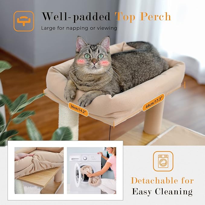 PAWZ Road Cat Tree 35 Inches Wooden Cat Tower with Double Condos, Spacious Perch, Fully Wrapped Scratching Sisal Posts and Replaceable Dangling Balls-Walnut