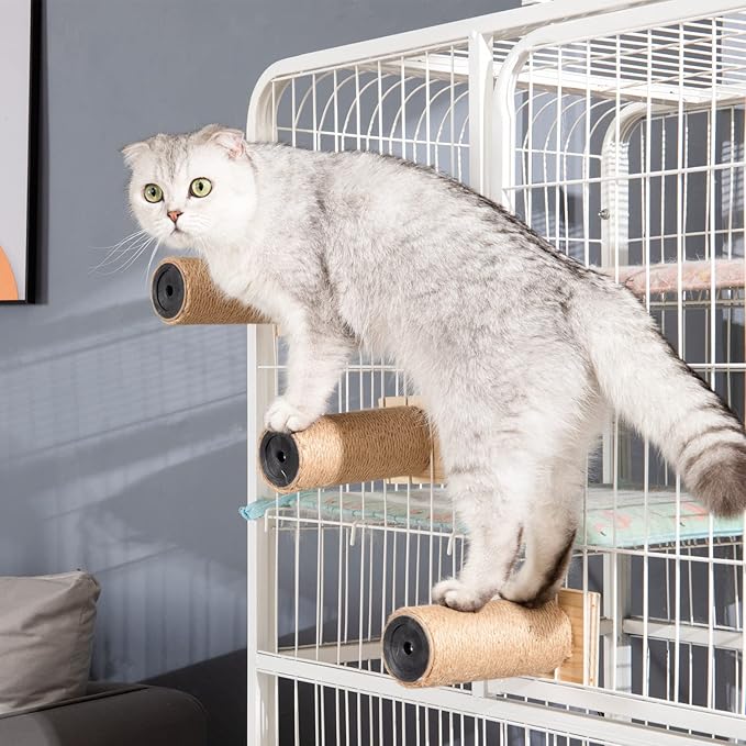 Cat Climbing Steps Scratching Tree - Cage Shelf Wooden Ladder Pets Perch Furniture Inside The cage with Install Screws 4 Steps 6.3x2 inches