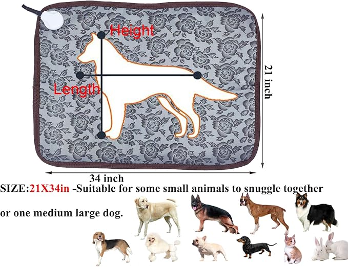 Pet Heating Pad for Large Dogs Cats, 34X21 inch, Waterproof, Easy Clean, Temperature Adjustable, Safety Instructions