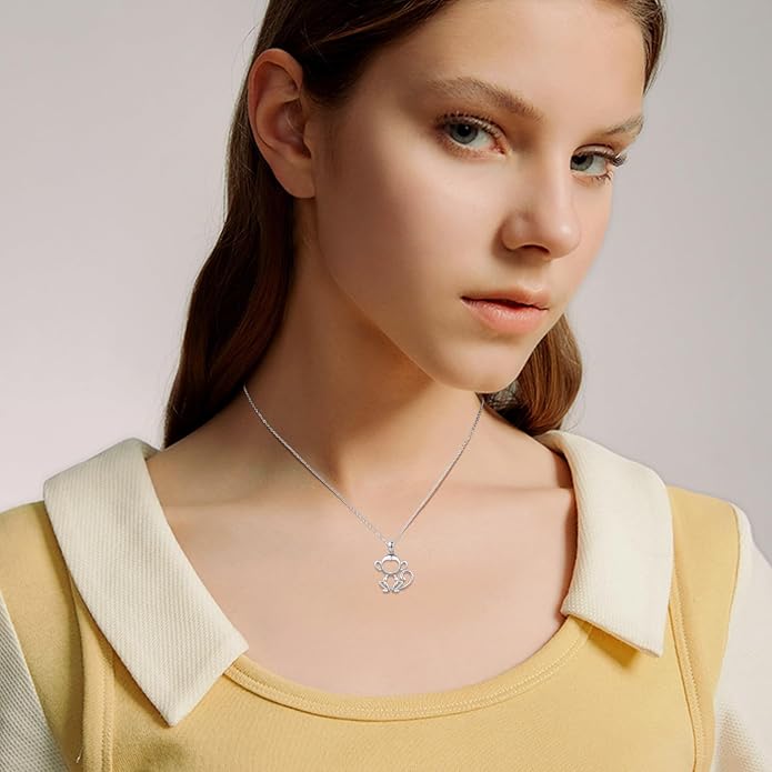 Animal Necklace for Women Girls 925 Sterling Silver Cat/Dog/Monkey/Sloth Pendant Necklace Cute Animal Jewelry Gift for Women Girls