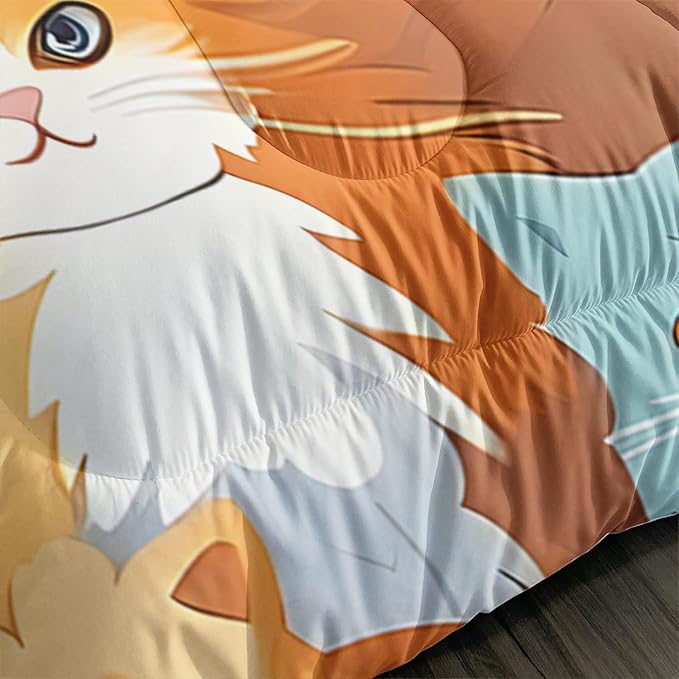 AILONEN Cartoon Cat Comforter Set Queen Size, Cute Pet Cat Bedding Set,Girls Kids Kawaii Duvet Set 3 Pieces, 1 Quilt and 2 Pillowcases