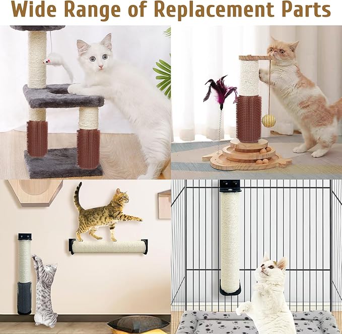 Cat Scratching Post Replacement Pole Refill 16in M8 Cats Tower Replacement Parts with Self Groomer Massager Spare Jute Kitty Tree Refurbishment Accessories for Indoor Kittens (Gray)