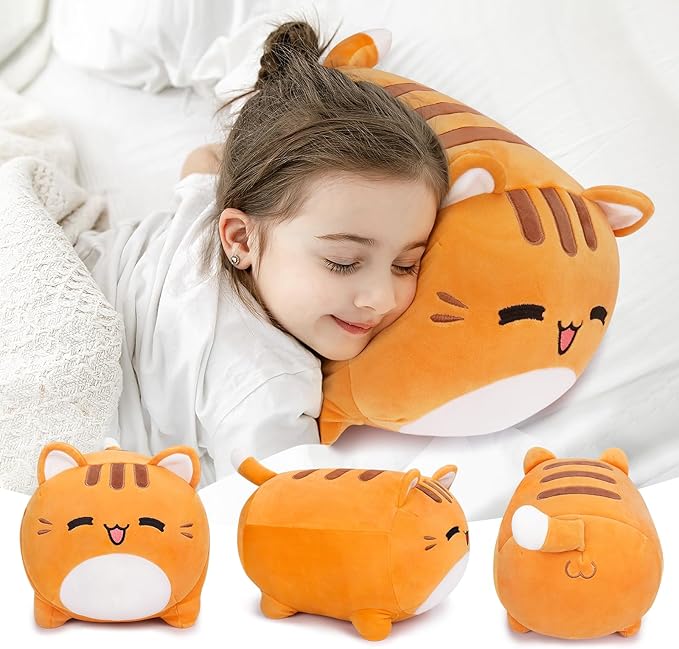 Auspicious Beginning Orange Cat Stuffed Animal - 16'' Plush, Kawaii Cat Plush Toy, Soft Kawaii Stuffed Animal Pillow Doll for Kids' Birthdays & Home Decoration