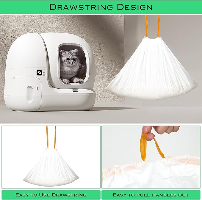 40 Count Drawstring Automatic Cat Litter Box Liner Bags, Disposable Heavy Duty Cat Litter Bags, Replaced Cat litter Box Bags Suit for PuraX PuraMax PuraMax2