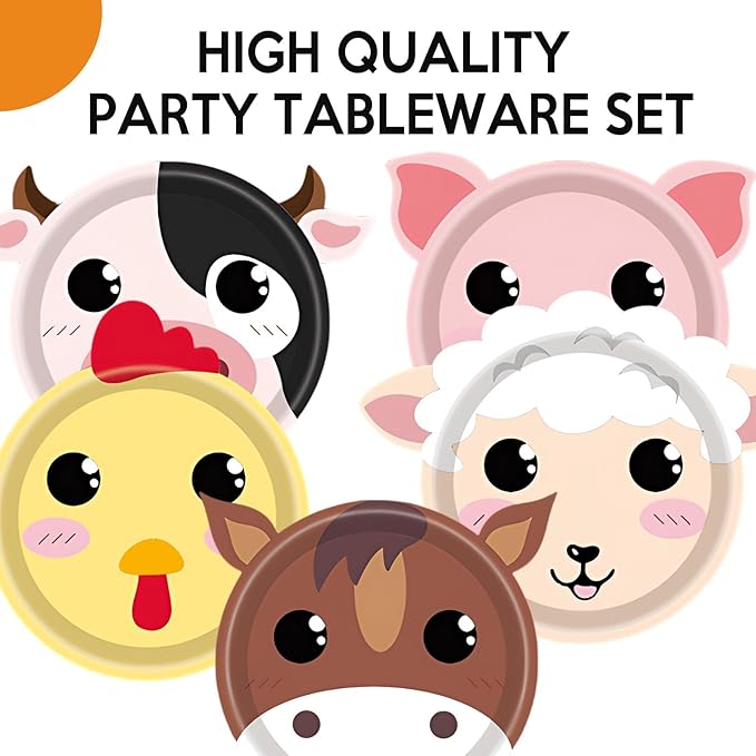 40Pcs Farm Animal Birthday Party Paper Plates Farm Birthday Decorations Chicken Pig Cow Sheep Horse Disposable Plates for Kids Baby Shower Animals Party Supplies