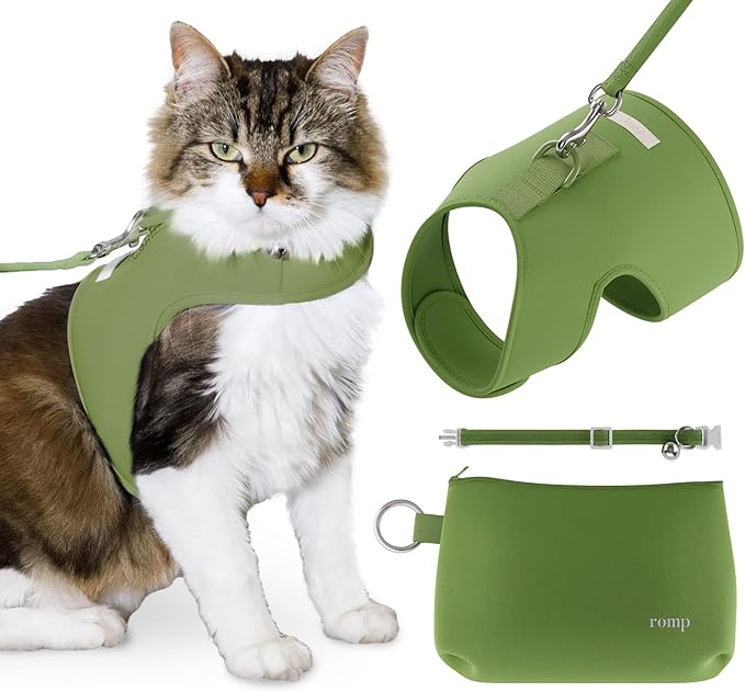 Cat Harness, Collar & Leash Set - Escape Proof Adjustable Choke Free Velcro Harness Vest for Walking Cats & Kittens (Matcha Green, Small)