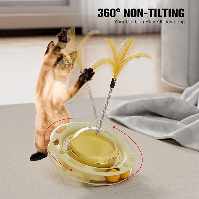 2 in 1 Cat Interactive Toy Roller 3-Level Turntable Cat Toy Cat Slow Feeder Food Dispenser Cat Kitten Wand (Blue-B)