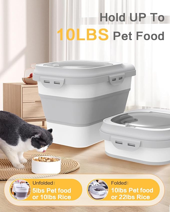 ANVS Dog Food Storage Container - Collapsible Dog Food Container with Airtight Lids, and Scoop,Dry Food For Dog, Cat and Other Pet Food (Grey, 10 lbs)