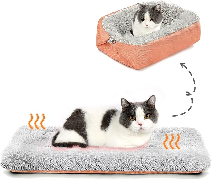 Heated Cat Bed Self Warming - Cat Bed Small Cat Bed Self Heating Small Cat Dog Bed, Extra Warm Thermal Pet Pad for Indoor Outdoor Pets, Calming Dog Crate Bed Pet Mat, 24x20inch