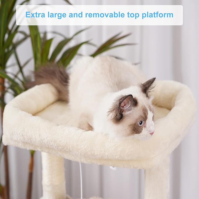 Hey-brother Cat Tree, Cat Tower for Indoor Cats, Cat House with Large Padded Bed, Cozy Condo, Hammocks, Sisal Scratching Posts, Big Scratcher, Beige MPJ006SM