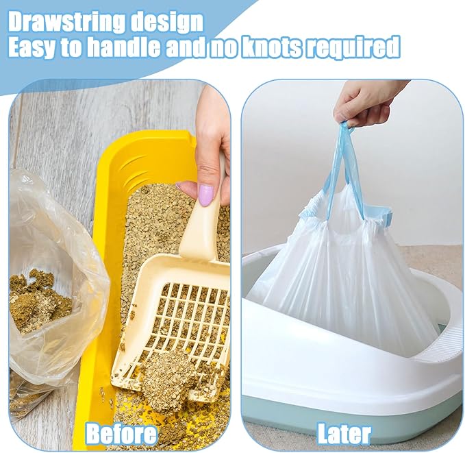 120 Pack Cat Litter Box Liners with Drawstring Cat Litter Bags Replacement Waste Bags for Litter Box Robot 3/4 Self-Cleaning Kitty Litter Box Trash Bags(25" x 15.7")