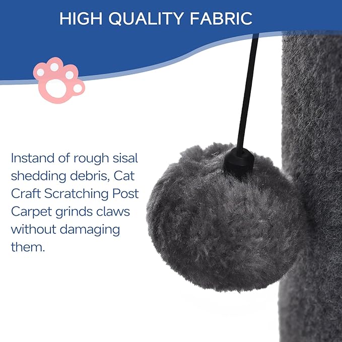 Cat Craft Bobcat Cat Scratching Post for Indoor Cats, Tall Cat Scratch Post, Carpet Cat Scratching Post with Replaceable Toys, Sturdy Base, Large, Gray