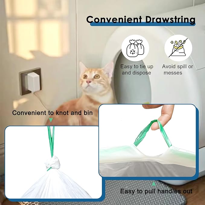 100 Count Cat Litter Liner Bags Compatible with MW-SC01/MW-SC02/MW-LR01 Self-Cleaning Automatic Cat Litter Box, Thick Heavy Duty Drawstring Replacement Waste Drawer Liners-18" x 12.6"