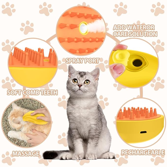 3 in 1 Self-Cleaning Grooming Brush - Detangling and Massage for Cats & Dogs, Fur and Loose Hair Remover (Yellow)