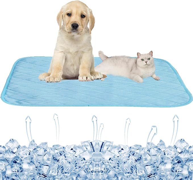 SEIS Dog Ice Pad Ice Silk Cats Kennel Mat Pet Cooling Pad Summer Cool Bamboo Mat Breathable Pad (Solid Blue, L