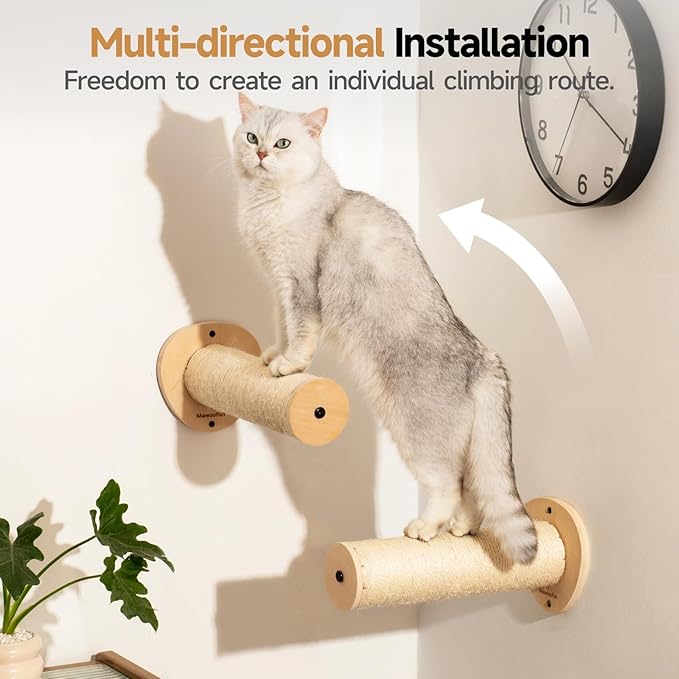 MEWOOFUN 2-Pack Cat Wall Steps, 12.8'' Cat Climbing Shelves for Wall Mounted, Cat Wall Furniture Ladder with Sisal Rope Scratches, Stable Wooden Cat Stairs and Perches for Most Kittens & Adult Cats