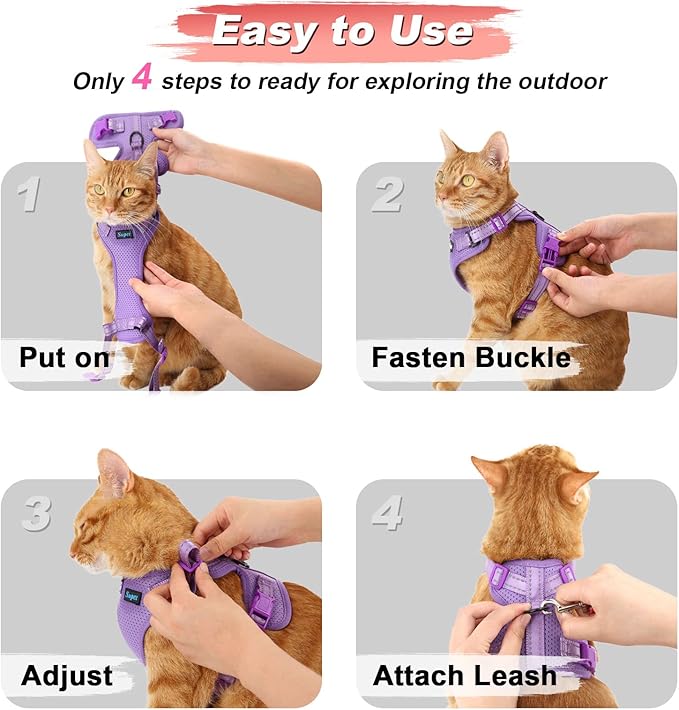 Supet Cat Harness and Leash Set for Small to Large Cats Adjustable Cat Vest Harness with Reflective Trim Universal Cat Leash and Harness for Cats/Puppies