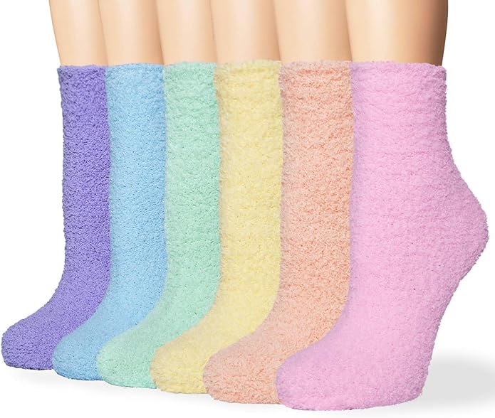 6 Pairs Womens Fuzzy Socks Winter Warm Soft Cozy Fluffy Microfiber House Sleeping Slipper Socks Christmas Gifts