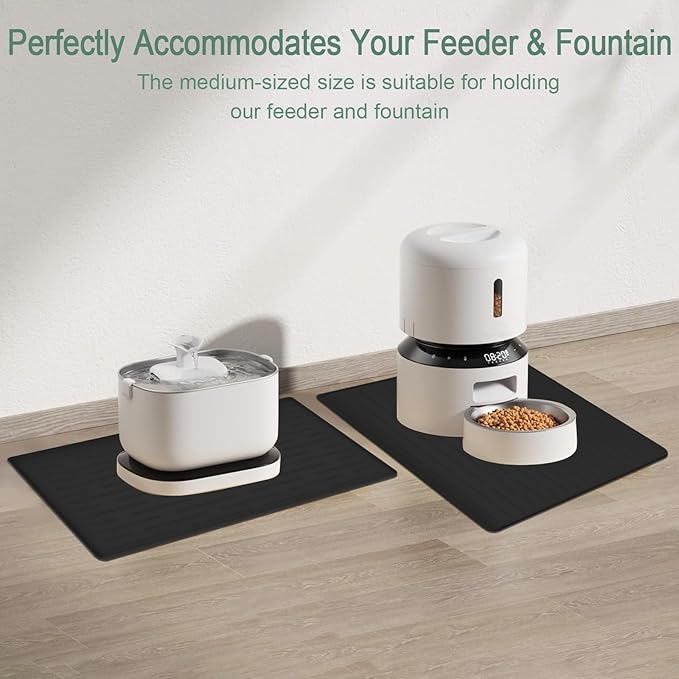 24"x16" Silicone Dog Food Mat with Raised Edges, Waterproof Non-Slip Pet Feeding Mat for Food & Water, Thick Durable Placemat for Cats and Dogs, Easy to Clean, Black