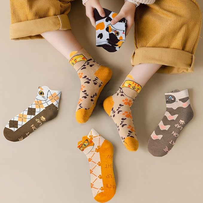12 Pairs Women's Cat Socks, Cute Animal Ankle Socks, Funny Novelty Gifts for Cat Lovers