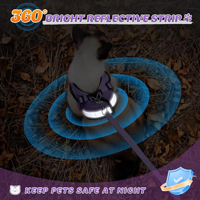 Supet Cat Harness and Leash Set - Soft Mesh Adjustable Cat Vest Harness with Reflective Strap for Walking Cat and Puppy Rabbit