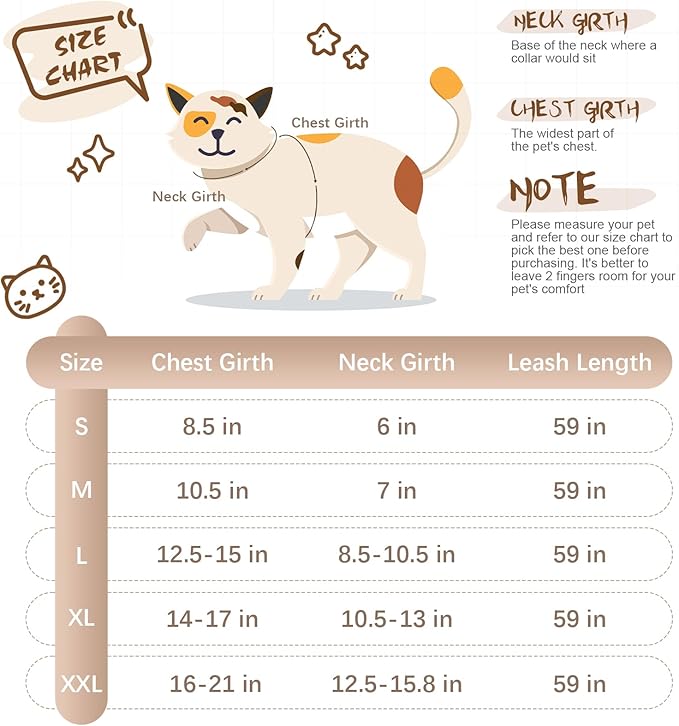 BINGPET Cat Harness with Leash Escape Proof - Fashionable Mesh Cat Dog Walking Harness Leads, Adjustable for Kitties Puppies Small Animals