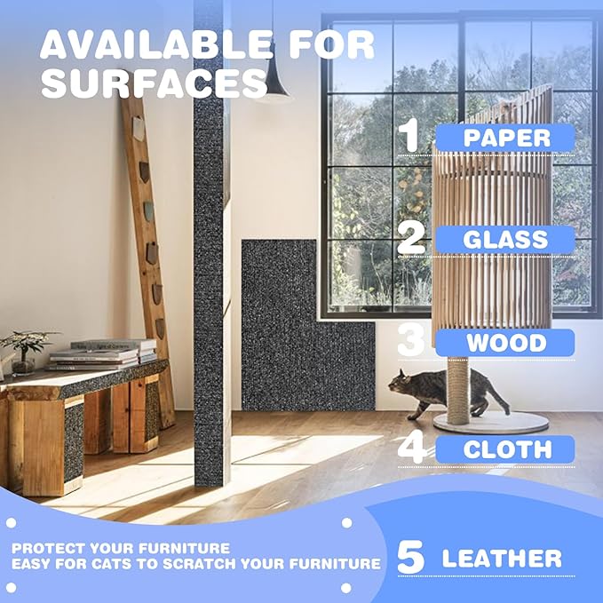 Cat Scratching Mat 78.7"x15.8" Self-Adhesive Cat Furniture Protector, Climbing Cat Scratch Pad for Cat Tree, Sofa, Wall, and Furniture DIY Protection (Gray)