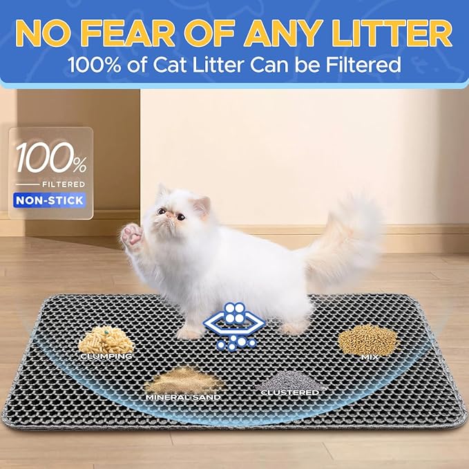 30" x 24" Large Honeycomb Cat Litter Mat Enhance Your Cat's Litter Experience : Effortlessly traps litter, Durable, Waterproof, and Anti-slip, Perfect companion for litter box