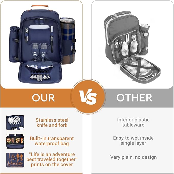 24L Insulated Picnic Basket Leak Proof Picnic Backpack for 2, Blue Camping Gifts, Cool Bridal Shower Gifts for Bride and Groom, Mr and Mrs, Anniversary Engagement Wedding for Newly Engaged Couples