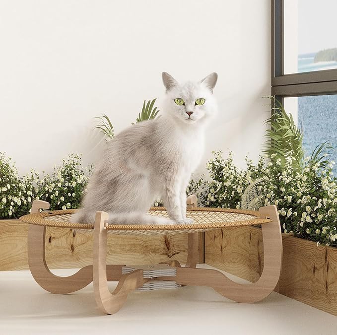 Cat Bed Mat, 18”X 6.5” Comfortable Rattan Breathable Cat Bed, Removable and Washable, Open Round Cat Mat Dog Mat for 20-lb Pets, for Indoor and Outdoor Use, Rustic Brown