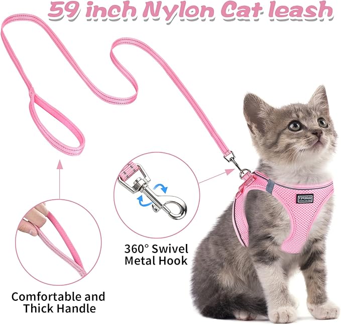 Cat Harness and Leash Escape Proof,Soft Adjustable Kitten Vest Harness for Walking Reflective Easy Control Pet Harness for Cat Small Dog Puppy
