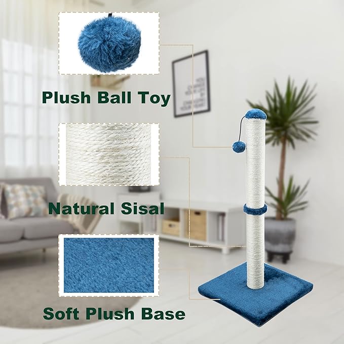 Dimaka 29" Tall Cat Scratching Post, Claw Scratcher with Sisal Rope and Covered with Soft Smooth Plush
