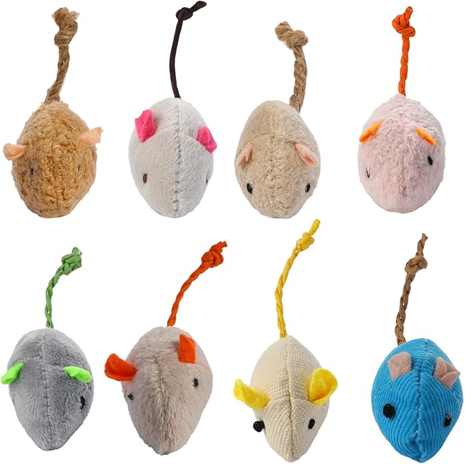 8 Pack Toy Mice for Cats Cat Mice Toys Interactive Toy Cats Mouse Plush Cat Toys Catnip Toy Biting Toys for Cats Mouse Shaped Toy for Indoor Cats Realistic Design 8 Color
