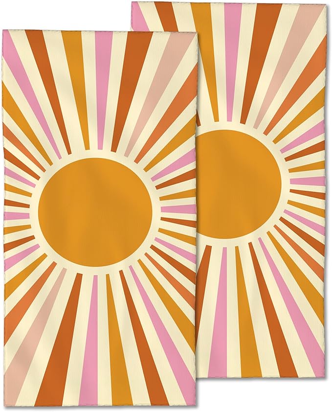 2 Pack Hand Towels for Bath,Retro Boho Sun Burst Decorative Towels Highly Absorbent Soft Towels for Bathroom Beach Kitchen Spa Gym Face Towel 14x28 Inch