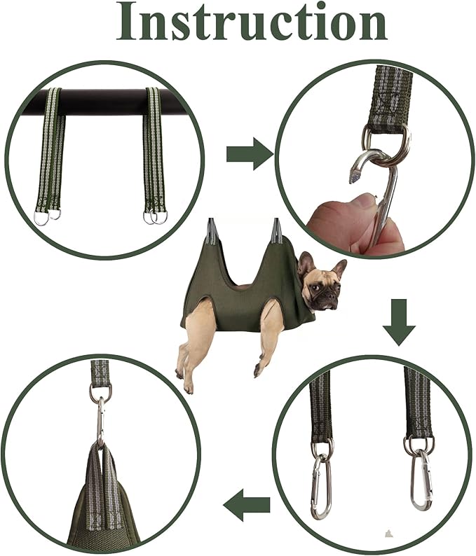 10 in 1 Pet Grooming Hammock Harness with Nail Clippers/Trimmer, Nail File, Comb,Dog Nail Hammock, Dog Grooming Sling for Nail Trimming/Clipping (S/Under 30lb, Khaki Green)