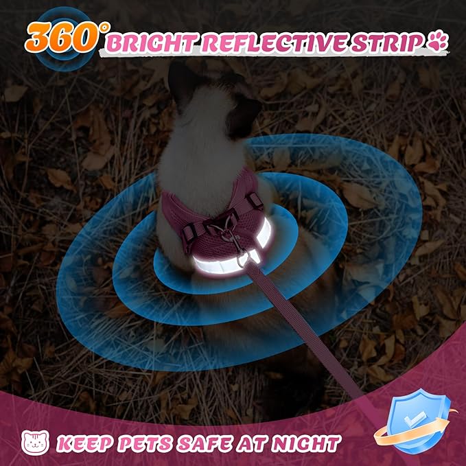 Supet Cat Harness and Leash Set - Soft Mesh Adjustable Cat Vest Harness with Reflective Strap for Walking Cat and Puppy Rabbit
