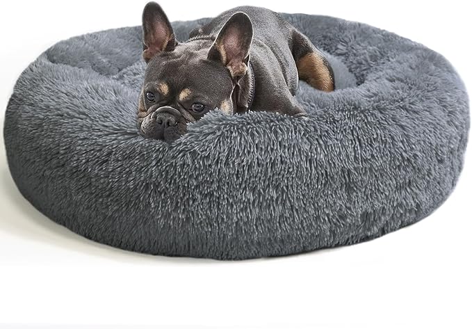 Small Dog Bed,Cat Beds for Indoor Cats, Removable Cat Bed, Fluffy Round Pet Bed Non-Slip, Calming Soft Plush Donut Cuddler Cushion Self Warming for Small Dogs Kittens, Dark Grey, Large