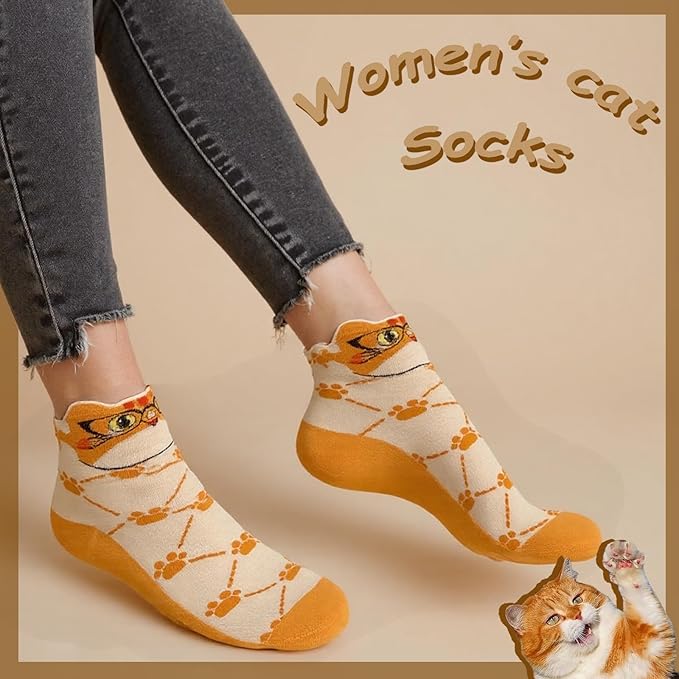 12 Pairs Women's Cat Socks, Cute Animal Ankle Socks, Funny Novelty Gifts for Cat Lovers
