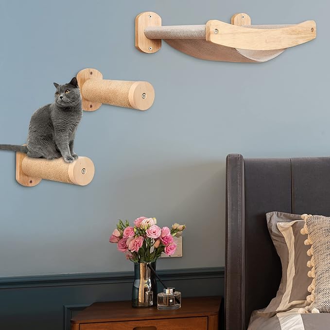 Cat Wall Floating Steps with Jute Rope Scratching - Wall Mounted Cat Stairs, Cat Climbing Shelfves and Perches for Wall, Stylish Indoor Cat Wall Furniture - Holds up 35lbs