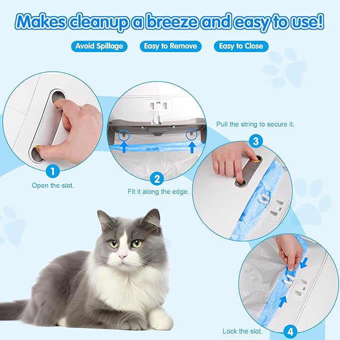 120 Count Self Cleaning Cat Litter Box Liners Bag Fit For MeoWant MW-SC01,MW-SC02, Drawstring Heavy Duty Cat Litter Receptacles Bags Compatible with Automatic Cat Litter Box-17.7" x 19.68"