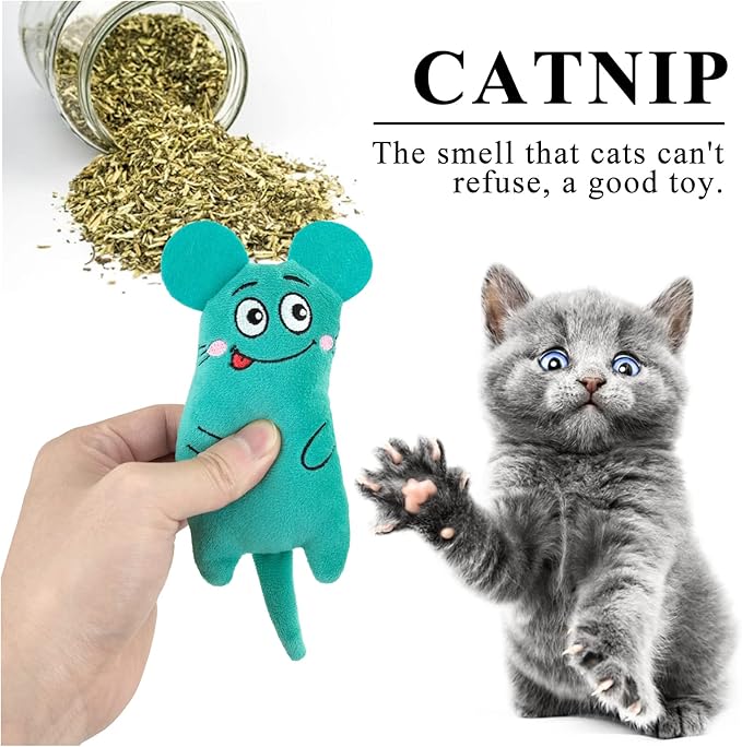 Andiker 4 Pack Catnip Toys for Indoor Cats,Mice Toy Cat Teething Chew Toys for Kittens and Cat Adults Plush Toy