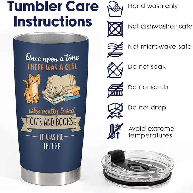 34HD Cat Coffee Tumbler with Lid, 20 oz Stainless Steel Vacuum Insulated Cat Book Travel Mug, Birthday Christmas Mothers Day Gifts for Pet Lovers Women Mom Librarian Her