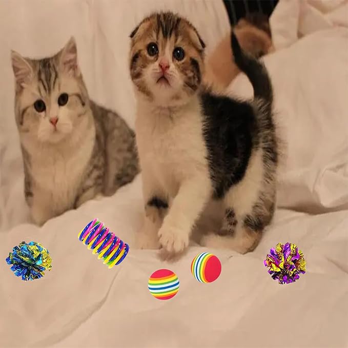 46 PCS Cat Toys for Indoor Cats, Kitten Toys with Cat Spring Toy, Mint Catnip Toys for Cats with Crinkle Cat Toy Mouse Cat Ball Toy for Indoor Cats Kittens Exercise