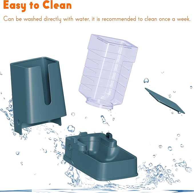 2 Packs Automatic Cat Feeder and Waterer, Gravity Dog Food and Water Dispenser Set for Small Medium Big Pets Cats Dogs Puppy Kitten, 1 Gallon x 2