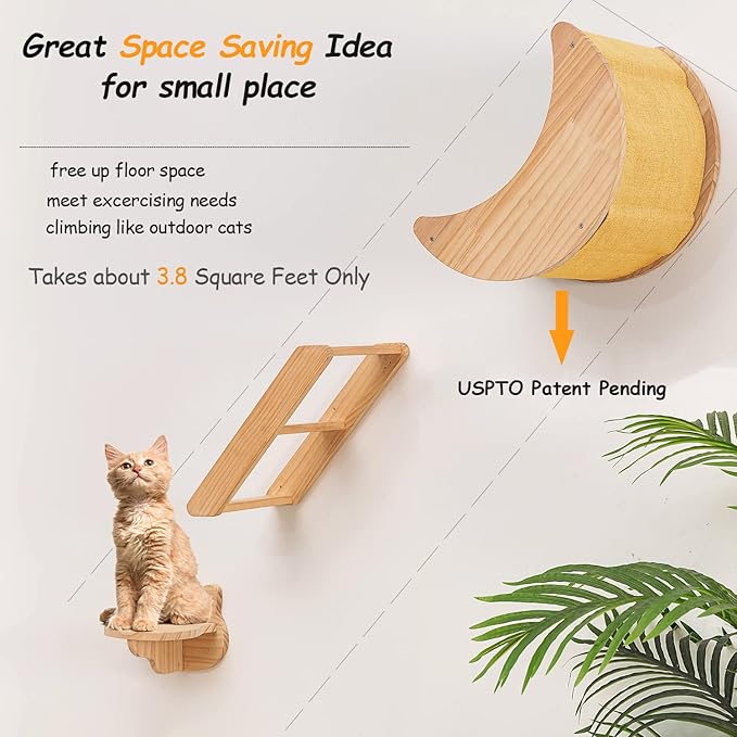 Cat Shelf for Wall Hammock Climbing Shelves and Perches Solid Wood Cat Steps for Activity Indoor Cats Wall Furniture 3pcs/Set