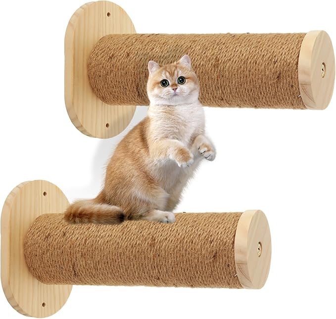 2 Pack Cat Wall Steps 11.8 Inch Cat Wall Furniture for Wall, Cat Stairs Climbing Shelf with Jute Rope, Cat Wall Shelves for Indoor Cats Playing Climbing Scratching