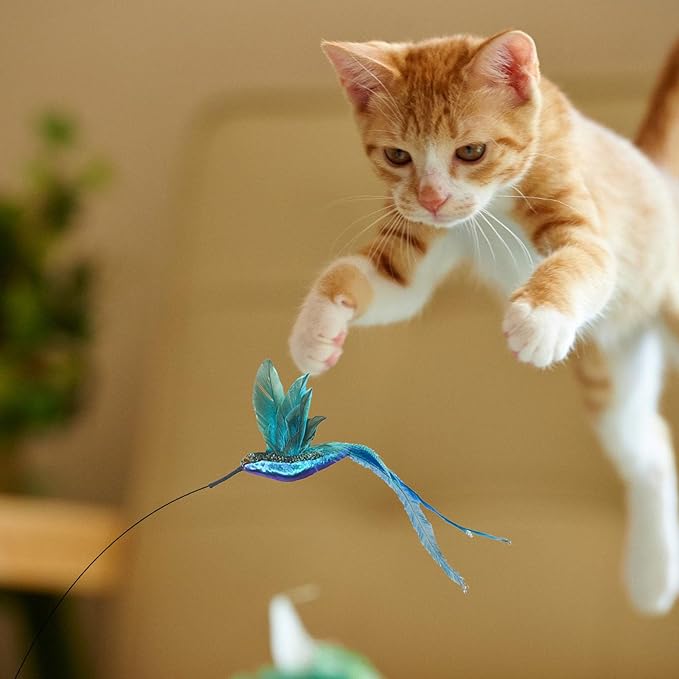 8 Pieces Cat Insect Feather Toys Replacement Cat Toy Wand Refills Interactive Cat Teaser Wand Attachments with Bell for Cat Toys