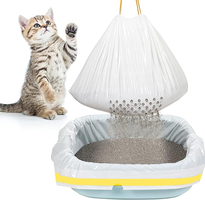28 Count Large 31 x 18 Inch Sifting Cat Litter Bags Thick Cat Litter Box Liners with Holes Portable Thick Scratch Resistant Cat Litter Bags Drawstring Litter Box Liners for Pet Cat Litter Box Supplies