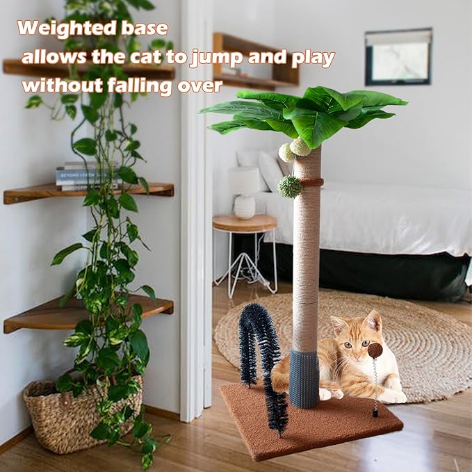 29.5" Tall Cat Scratching Post, Natural Sisal Scratching Posts with Self Groomer for Indoor Large Cats Kitten Scratch Posts with Hanging Ball and Spring Ball for Adult Cats Kittens Kitty(Coffee)